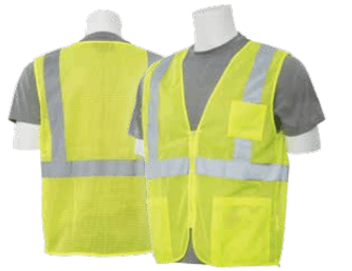 Delta Plus Medium S363P Lime ANSI Class 2 Vest Mesh Economy Hi-Viz Lime w/Pockets - Zipper #WEL61647HLMD