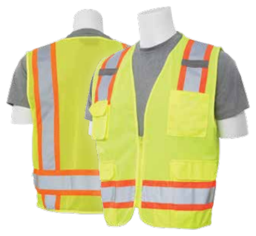 X-Large S380 Lime ANSI Class 2 Surveyor's Vest Oxford & Mesh Hi-Viz Lime - Zipper