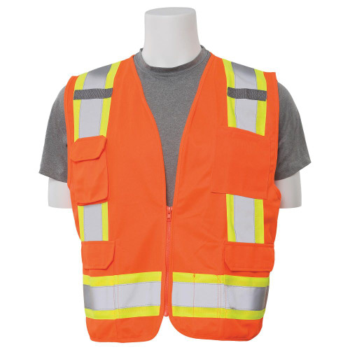 Large S380 Orange ANSI Class 2 Surveyor's Vest Oxford & Mesh Hi-Viz Orange - Zipper