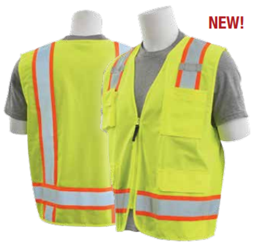 Medium S380SC Lime ANSI Class 2 Surveyor's Vest Oxford & Mesh Hi-Viz Lime/Contrasting Trim - Zipper