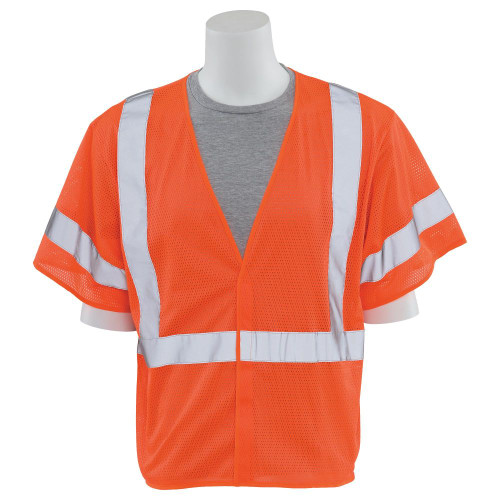 Large S662 Orange ANSI Class 3 Vest Mesh Hi-Viz Orange - Hook & Loop