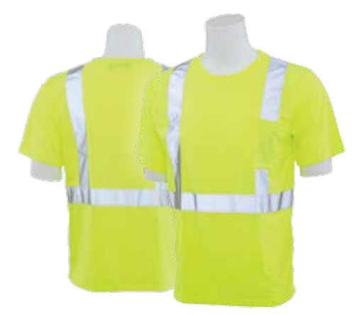 ERB 9601S Lime 2X-Large ANSI Class 2 T-Shirt Short Sleeve w/Reflective Tape Hi-Viz Lime #WEL14114HL2X