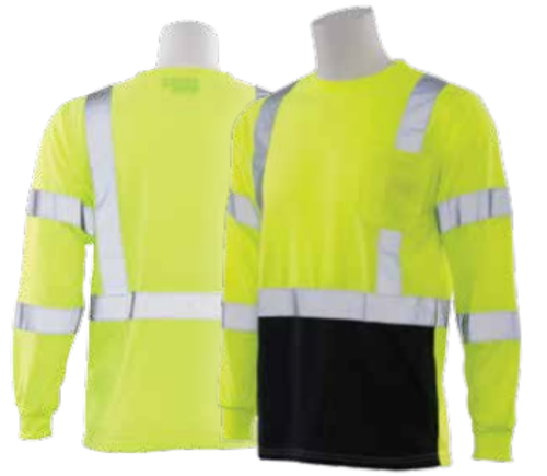 9804S Orange Large ANSI Class 3 T-Shirt Long Sleeve w/Reflective Tape and Black bottom Hi-Viz Orange