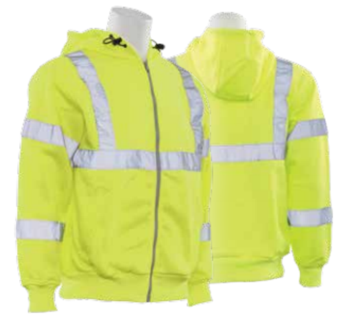 X-Large W375 Lime ANSI Class 3 Hooded Sweatshirt Polyester Fleece Hi-Viz Lime - Zipper