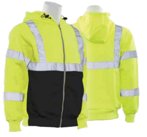 3X-Large W375B Lime &  Black ANSI Class 3 Sweatshirt Hi Viz Lime & Black - Zipper