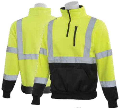 X-Large W379B Lime & Black ANSI Class 3 Sweatshirt 1/4 Zip Hi-Viz Lime/Black - Pull Over/Zip