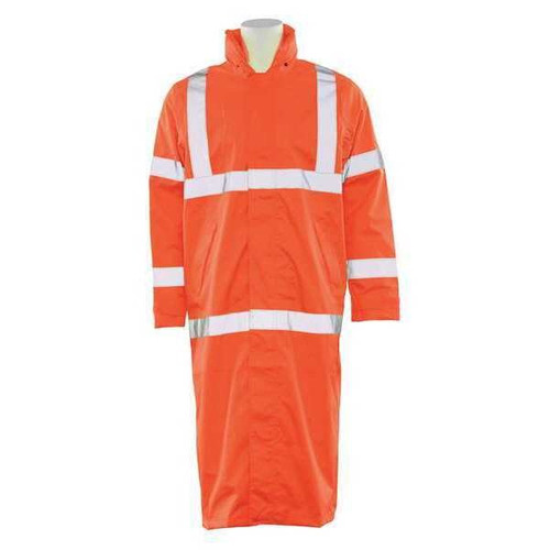 Large S163 Orange ANSI Class 3 Long Rain Coat Hi-Viz Orange - Zipper