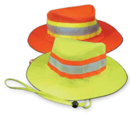 Hi-Viz Orange ANSI 107-Class Headwear Boonie Hat Woven Oxford PU Coating Mesh Venting -One Size Fits Most