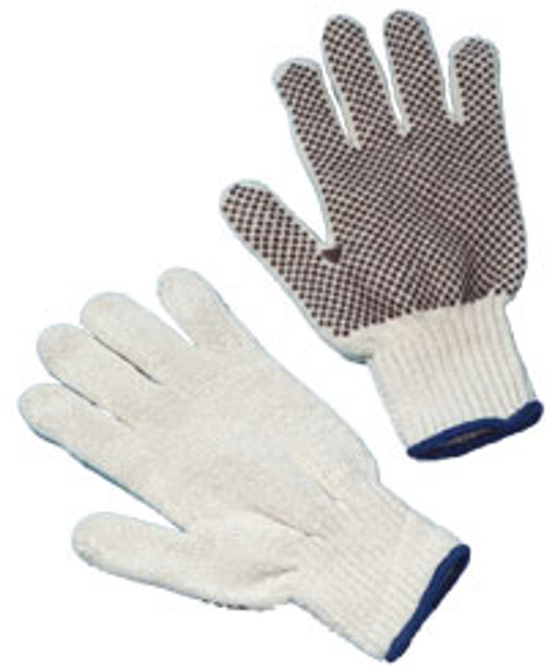 Tan String with PVC Dots 2 sided Gloves,  MEDIUM (12/Pairs)