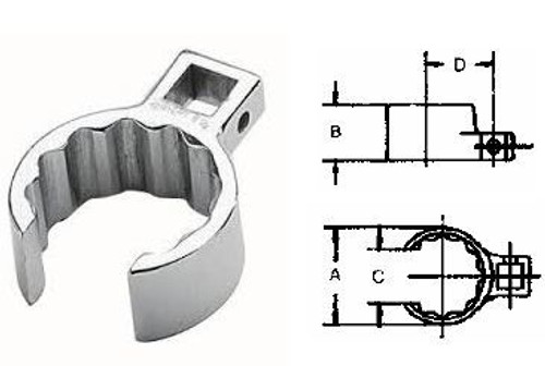 1/2" Crowfoot Socket Wrench Attachment, 32MM - Chrome, Martin Sprocket #SC32MM