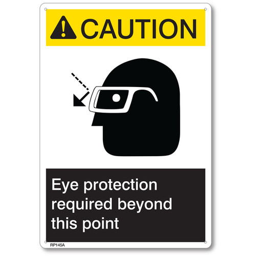 ANSI Z535 Rigid Plastic "Caution Eye Protection..." Sign, 7" x 10"