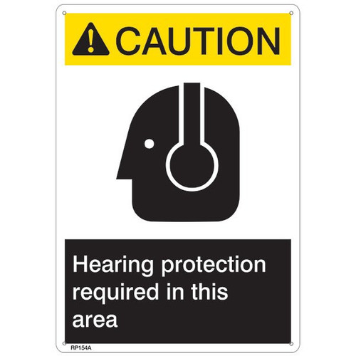 ANSI Z535 Rigid Plastic "Caution Hearing Protection..." Sign, 7" x 10"