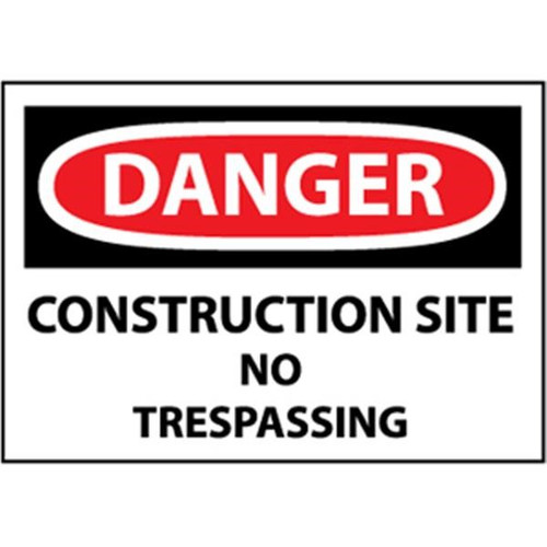 NMC? OSHA "Danger Construction Site No Trespassing" Sign, Rigid Plastic, 10" x 14"
