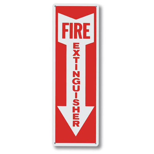 Fire Extinguisher w/ Arrow Sign, Aluminum, 12" x 4"