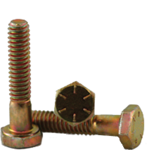 1/4"-20 x 1-1/2" Partially Threaded Hex Cap Screws Grade 8 Coarse Zinc-Yellow Bake (100/Pkg.)