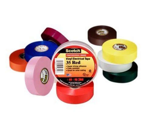 3M SCOTCH COLOR CODING VINYL ELECTRICAL TAPE 35, 3/4" x 60 ft, 7.5 Mil, YELLOW (10/Pkg.)