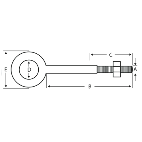 1/2" x 6" Plain Pattern Nut Eye Bolt, 304 Stainless Steel (50/Pkg.)