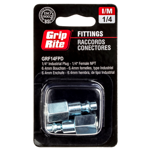 Grip Rite 1/4" Industrial Steel Plugs, 1/4" NPT, Female Thread (2 Piece/Pkg - 4/Pkg) #GRF14FPD