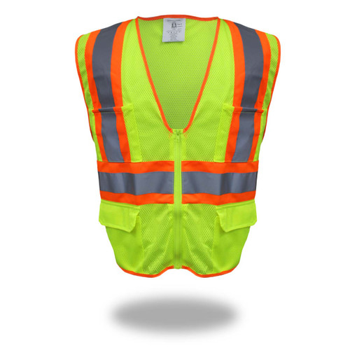 BOSS Poly-Mesh Safety Vest High-Vis Green w/Tape, 4 Pockets, Size Medium (1 Pair)