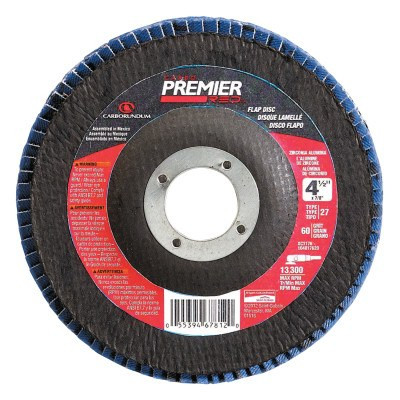 Carborundum Premier Red Zirconia Alumina Type 27 Flap Discs, 4 1/2", 40 Grit, 5/8 in Arbor, 5/PK, #5539564061