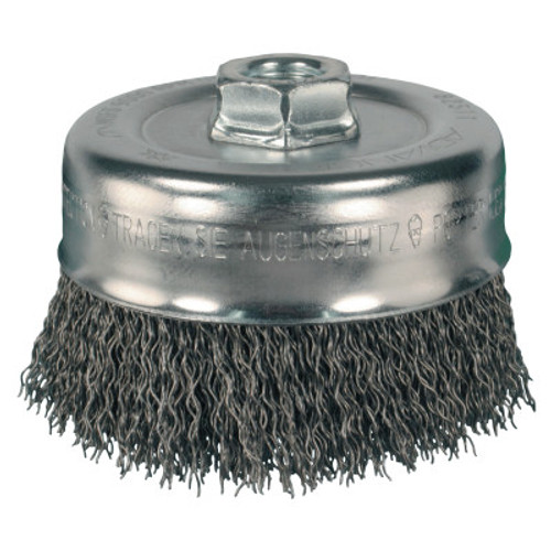 Advance Brush Crimped Cup Brush, 2 3/4 in Dia., 5/8-11 Arbor, 0.014 in Carbon Steel Wire, 5 EA, #82243P