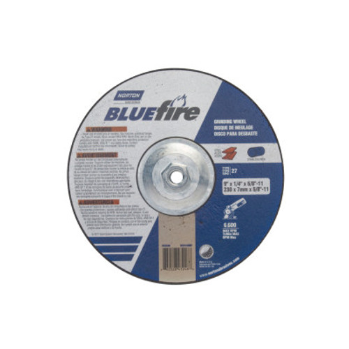 Norton BlueFire Depressed Center Wheels, 9" Dia, 5/8" Arbor, 1/4" Thick, 24 Grit, 10 PK, #66252843246