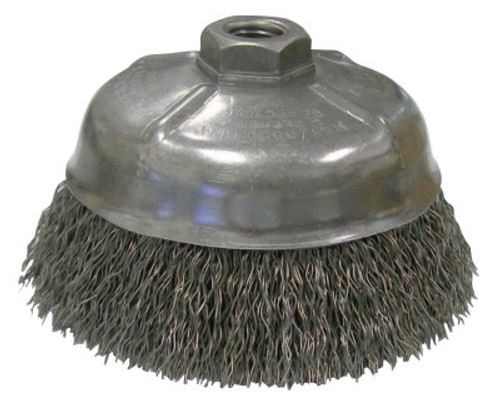 Weiler Crimped Wire Cup Brush, 5 in Dia., 5/8-11 UNC Arbor, Stainless Steel Wire, 1 EA, #14256