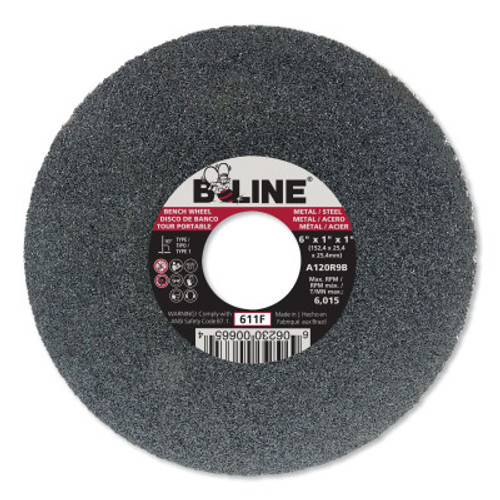 B-Line Straight Resinoid Wheel, 6 in dia, 1 in Thick, 1 in Arbor, Course Grit, T1, 1 EA, #90927