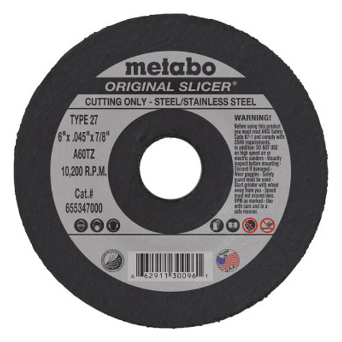 Metabo Slicer Cutting Wheel, 6 in Dia, .045 in Thick, 60 Grit Aluminum Oxide, 1 EA, #655347000