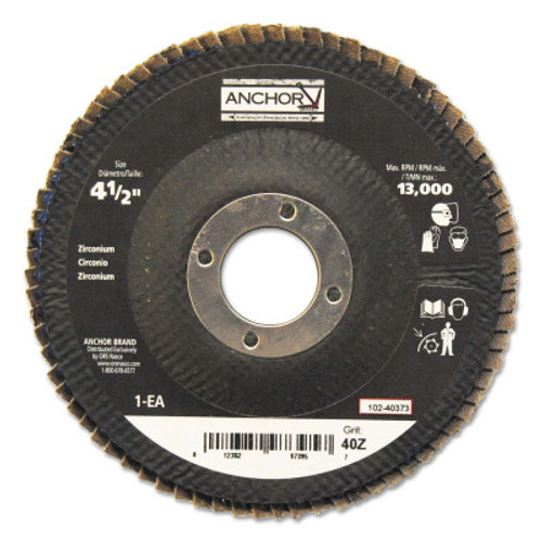 Anchor Products Abrasive High Density Flap Discs, 4 1/2 in Dia, 40 Grit, 7/8 in Arbor, Type 27, 1 EA, #97395