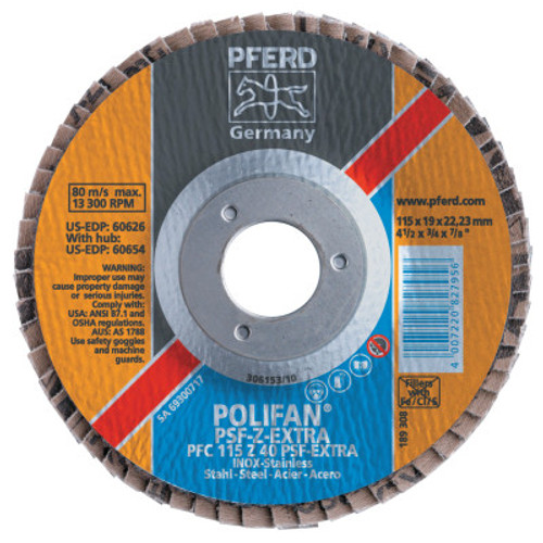 Pferd POLIFAN PSF-EXTRA Flap Discs, 4 1/2 in, 36 Grit, 7/8 in Arbor, 13,300 rpm, 10 EA, #60625