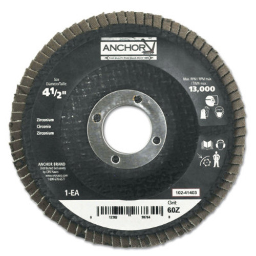 Anchor Products Abrasive High Density Flap Discs, 4 1/2 in, 60 Grit, 13,000 rpm, Flat, 10 BX, #98764