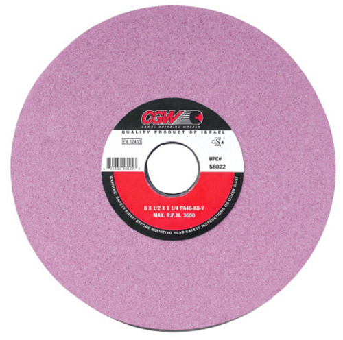 CGW Abrasives Pink Surface Grinding Wheels,, 8 X 1/2, 1 1/4" Arbor, 46, J, 1 EA, #58021