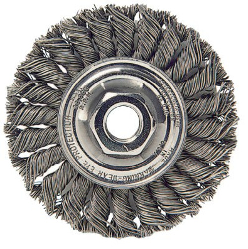 Weiler Standard Twist Knot Wire Wheel, 4 in D x 1/2 in W, .02 Steel, 3/8 in-24 UNF Nut, 5 EA, #13117