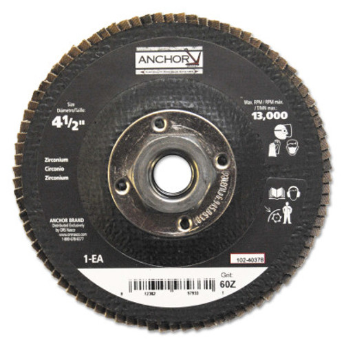 Anchor Products Abrasive High Density Flap Discs, 4 1/2 in Dia, 60 Grit, 5/8-11 Arbor, Type 27, 1 EA, #97933