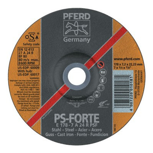 Pferd A24R PSF Grinding Wheels, 4.5" Dia, 1/4" Thick, 7/8in Arbor, Alum Oxide, 10/pk, 10 PK, #60006 Pferd A24R PSF Grinding Wheels, 4.5" Dia, 1/4" Thick, 7/8in Arbor, Alum Oxide, 10/pk, 10 PK, #60006