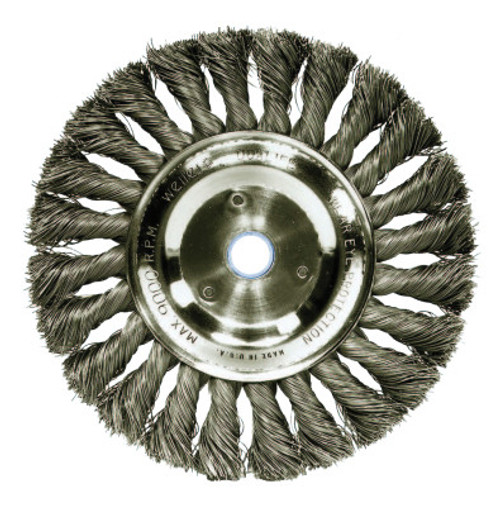 Weiler Standard Twist Knot Wire Wheel, 6 in D x 1/2 W, .016 Stainless Steel, 9,000 rpm, 1 EA, #8345