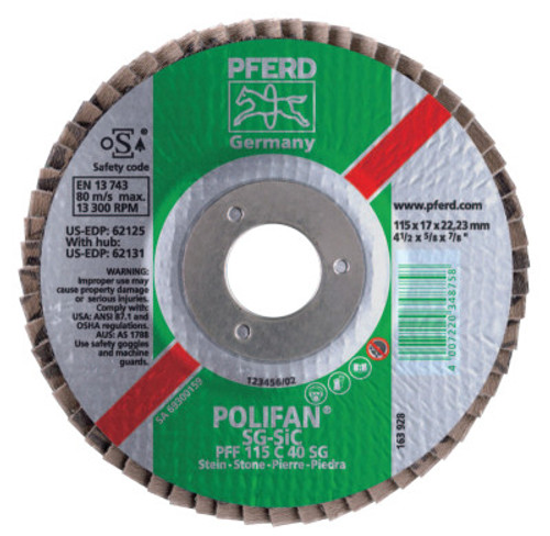 Pferd Type 27 POLIFAN SG Flap Discs, 5", 40 Grit, 7/8 Arbor, 12,200 rpm, AluminumOx(A), 10 EA, #62158