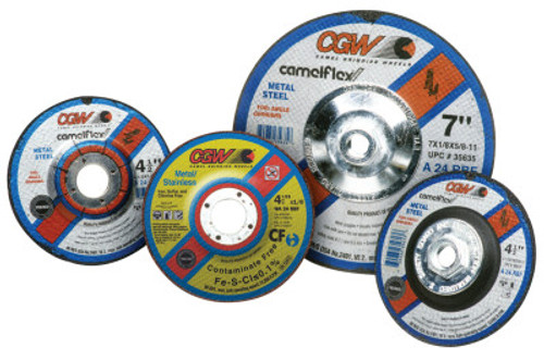 CGW Abrasives Depressed Center Wheel, Type 27, 9 in Dia, 1/8 in Thick, Hardness R, 24 Grit, 25 EA, #35648