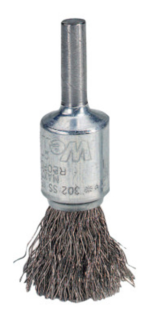 Weiler Crimped Wire Solid End Brushes, Stainless Steel, 25,000 rpm, 1/2" x 0.014", 1 EA, #10015