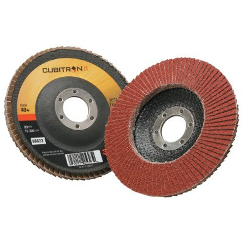 3M Cubitron II Flap Disc 967A, 4 1/2", 40 Grit, 7/8" Arbor, 13,300 rpm, Type 29, 10 DC/CA, #7000148187