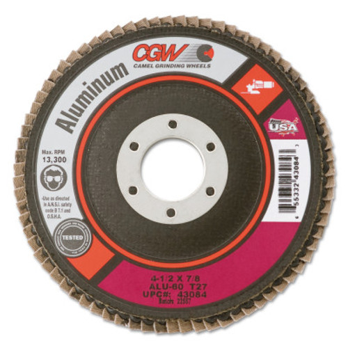 CGW Abrasives Aluminum Reg T27 Flap Disc, 4 1/2",60 Grit,5/8-11 Arbor,13,300 rpm, 10 EA, #43094