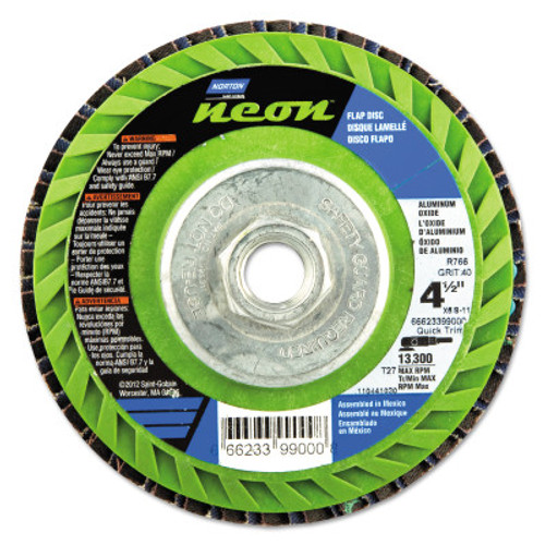 Norton Type 27 Flat Flap Discs, 4 1/2 in Dia, 40 Grit, 5/8 in Arbor, 13,300 rpm, 10 EA, #66623399000