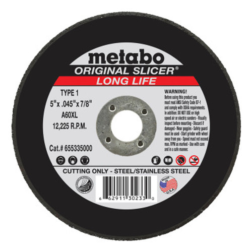 Metabo Slicer Cutting Wheel, Type 1, 5 in Dia, 0.045 in Thick, 60 Grit, Alum Oxide, 1 EA, #655335000
