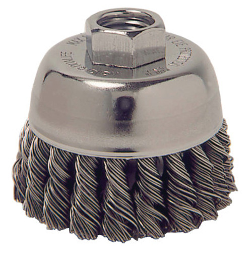 Weiler Single Row Heavy-Duty Knot Wire Cup Brush, 2 3/4 in Dia., M10 x 1.25, .014 Steel, 1 EA, #13015