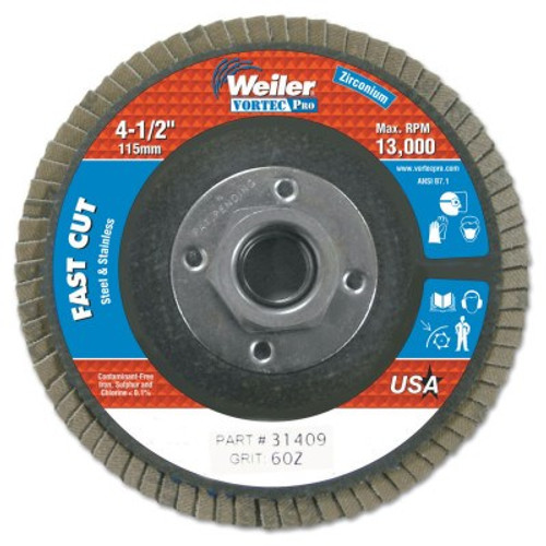 Weiler 4-1/2" x 5/5-11" A, Abrasive Flap Disc, Flat, Phenolic Backing, 6 oz, 1 EA, #31409