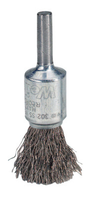 Weiler Crimped Wire Solid End Brushes, Steel, 22,000 rpm, 1" x 0.02", 1 EA, #10012