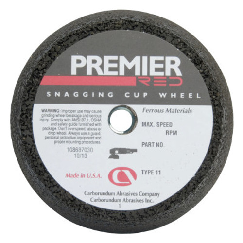 Carborundum Snagging Cup Wheel, 6 in Dia, 2 in Thick, 16 Grit Zirconia Alumina, 5 BX, #5539509155