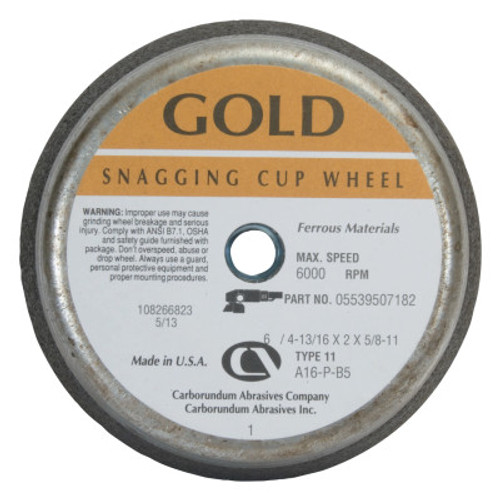 Carborundum Flaring Cup Wheel, 6 in Dia, 2 in Thick, 16 Grit Alumina Oxide, 5 EA, #5539507182