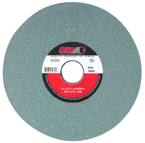 CGW Abrasives Green Silicon Carbide Surface Grinding Wheels, T5, 8 X 3/4, 1 1/4" Arbor, 60, I, 1 EA, #34692